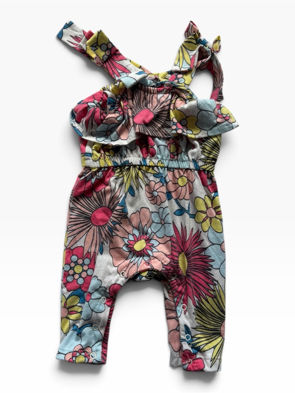 Jessica Simpson Floral Ruffle Romper - Pink, Yellow & Blue